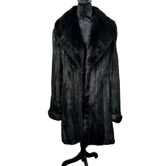 ✨ Vintage Neiman Marcus Black Mink Fur Coat – Classic Mid-Length Luxury Size L ✨ - Picture 1 of 16